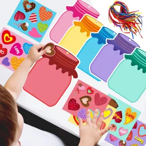 Valentine's day DIY colorful heart jar craft card set for kids party decoration and gifts