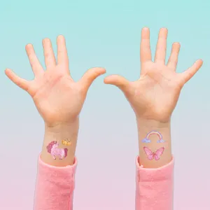 Kids glitter temporary tattoo stickers cute cartoon unicorn rainbow butterfly body art waterproof