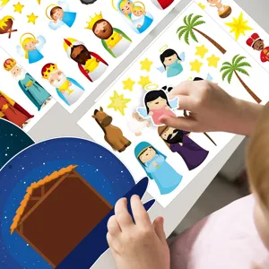 Enfants dessin anime scene de creche autocollants DIY pour decoration de noel.