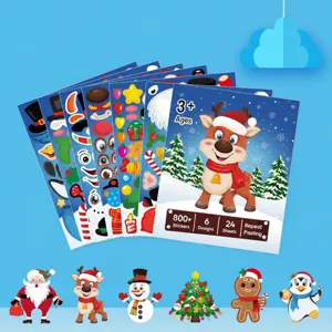 Kids Christmas DIY Expression Stickers Cartoon Santa Snowman Reindeer Festive Party Decoration Craft Paper Stickers