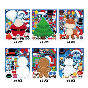 Kids Christmas DIY sticker set, Santa snowman tree craft face making party decors