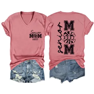 Damen Senior Mom 2027 V-Ausschnitt Kurzarm T-Shirt Lässige Abschluss Tops Sommer