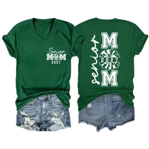 Damen grün V-Ausschnitt Kurzarm T-Shirt Senior Mom 2027 Druck lässiges Oberteil