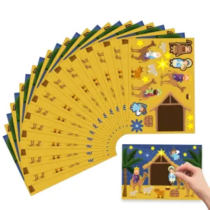 Kids DIY Christmas Nativity scene stickers set, fun religious manger story decorative toys.