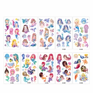 Cute watercolor mermaid temporary tattoo stickers for kids, glitter waterproof body art.