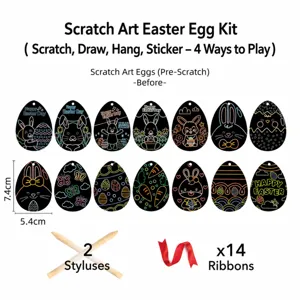Set de huevos para rascar de Pascua coloridos con palitos de madera y cintas para manualidades