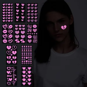Luminous Love Heart Temporary Tattoo Stickers Waterproof Valentine's Day Party Music Festival Neon Glow Body Art Stickers