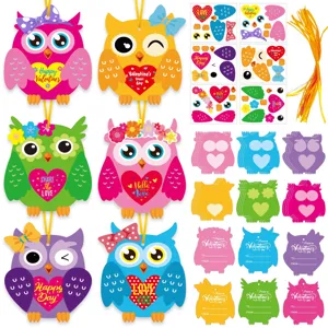 Valentine Day Owl DIY Greeting Card Set With Stickers And Golden Ribbons Cute Cartoon Festival Decorative Cards Gift