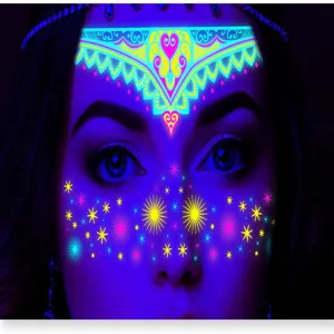 Festival leuchtende Gesichtsaufkleber UV Neon temporäre Tätowierung für Party Make-up Kunst.