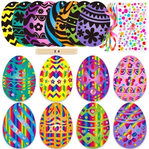 Kit de Arte para Rascar de Pascua para Niños DIY Set de Manualidades de Huevos de Pascua Mágicos con Bolígrafos de Bambú Cintas Diamantes