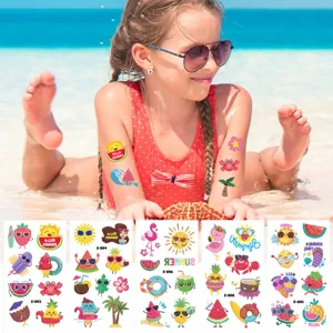 Kinder Wasserdicht Glitzer Temporäre Tattoo Aufkleber Sommer Frucht Tier Meerjungfrau Strand Party Körperkunst Abziehbilder