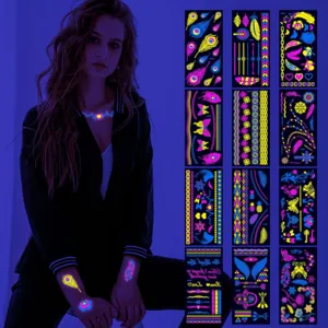 Fluorescent Waterproof Temporary Tattoo Stickers Neon UV Glowing Body Art Transfer Sticker For Party Festival Women Men