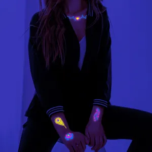 Fluorescent temporary tattoo stickers waterproof glowing body art feather heart designs for party.