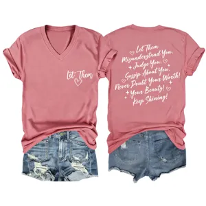 Detailansicht des rosa V-Ausschnitt T-Shirts mit motivierendem Aufdruck auf der Rückseite.