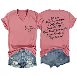 Damen lässiges V-Ausschnitt Kurzarm T-Shirt mit inspirierendem Spruch für den Alltag.