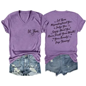 Lässiges Damen V-Ausschnitt Kurzarm T-Shirt mit inspirierendem Buchstaben-Print und Passform.