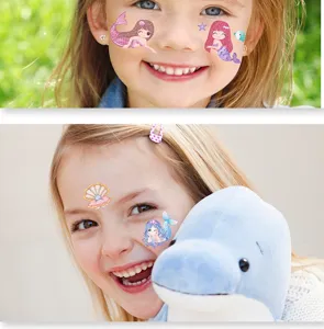 Kids waterproof glitter mermaid face temporary tattoos stickers for girls party decor