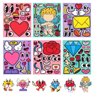 Kids Cartoon Valentine's Day Love DIY Expression Stickers Cute Couple Confession Party Game Decorative Paper Sticker Set