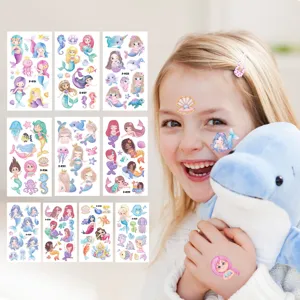 Kids Waterproof Glitter Temporary Tattoo Stickers Cartoon Mermaid Fruit Animal Fake Tattoos For Girls Party Body Art