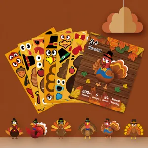 Autocollants d'Expression de Dinde DIY de Thanksgiving pour Enfants Décalcomanies Décoratives de Jeu de Fête