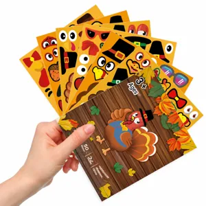 Ensemble d'autocollants visage de dinde Thanksgiving, autocollants de fête enfants 24p