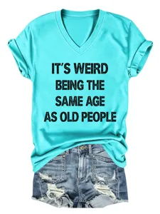 Γυναικείο τιρκουάζ casual T-shirt με αστείο τύπωμα και λεπτομέρεια denim σορτς