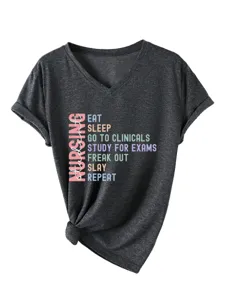 Womens nursing student v neck short sleeve t shirt casual medical uniform graphic tee top.