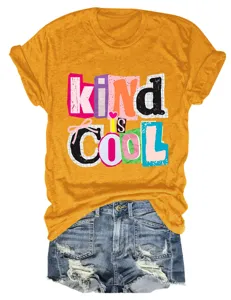 Damen Rundhals Kurzarm T-Shirt mit cooler Buchstaben Druck Detail Freizeit Top Mode