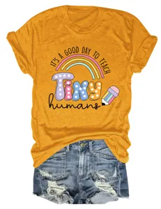 T-shirt femme manches courtes décontracté avec imprimé graphique enseignant col rond haut vetement.