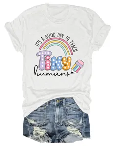 T-shirt femme col rond manches courtes decontracte avec imprime graphique enseignant.