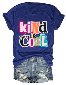 Damen Kurzarm T-Shirt mit kind is cool Grafikdruck lässiges Sommer Oberteil Outfit