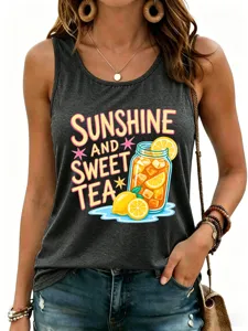Canotta Donna Estiva Senza Maniche Con Stampa Limone Lettera Grafico Casual Basic Top