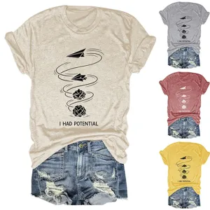 Lässiges Damen Kurzarm Rundhals T-Shirt mit kreativem Grafikdruck und bequemen Stoffdetails.
