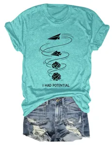 Lässiges türkisfarbenes Kurzarm-T-Shirt mit kreativem Papierflieger-Grafikdesign für Damen.
