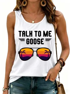 Casual witte dames tanktop met gedetailleerde grafische print van grappig filmcitaat.