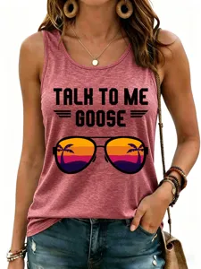 Vrouwen Zomer Casual Tanktop Print Grafisch Zonsondergang Palmbomen Mouwloos Top
