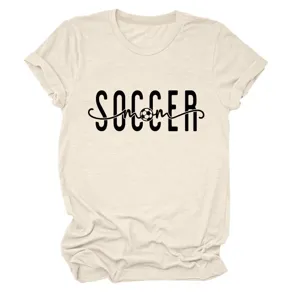 T-shirt décontracté à manches courtes et col rond pour femme avec imprimé soccer mom.