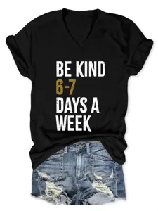 Casual women v-neck short sleeve t-shirt with print slogan letter casual daily wear top.