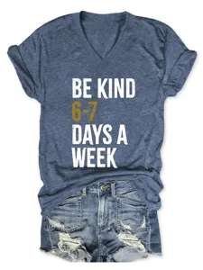 Casual women v-neck short sleeve t-shirt with letter print, comfortable everyday basic top.