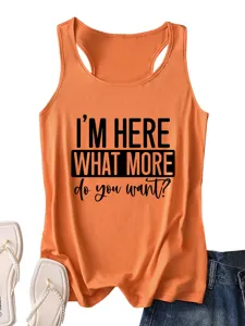 Orange women's racerback tank top casual summer sleeveless top with funny letter print