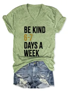Detailed view of the casual olive green V-neck short sleeve t-shirt with inspirational print.