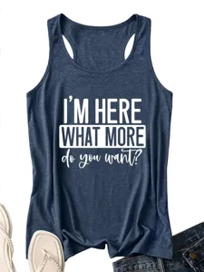 Women Casual Letter Print Tank Top Sleeveless Racerback Vest Summer Athletic Shirt