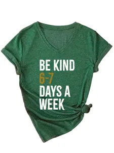 Women's V-Neck Short Sleeve T-Shirt Casual Heather Green Tee with Knot Graphic Top