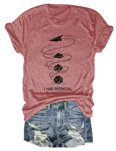 Damen Kurzarm T-Shirt mit Papierflieger Grafik Design, lässige Baumwollmischung Bekleidung.