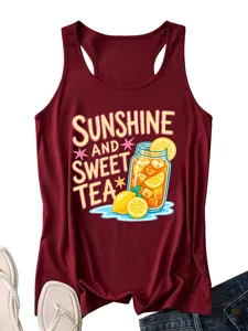Canotta grafica da donna con stampa tè al limone per l'estate e stile casual giornaliero.