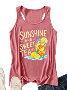 Canotta grafica estiva rosa da donna con simpatica stampa tè freddo al limone top casual