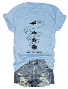 Lässiges hellblaues Kurzarm T-Shirt Damen Grafik Print Top modisches Sommer Oberteil