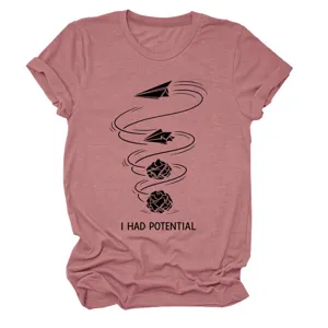 Lässiges Damen Kurzarm Grafik T-Shirt mit witzigem Papierflieger Print und bequemem Baumwollstoff.