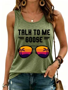 Gedetailleerd overzicht van dames casual zomer tanktop met grafische print en fijne pasvorm.