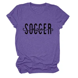T-shirt à manches courtes pour femme avec imprimé Soccer Mom, haut col rond tendance.